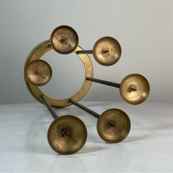 Vintage Mid Century Brass Copper Tiered Candlestick 6 Candle Holder Candelabra - Picture 13 of 13